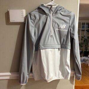 New Balance Light Gray and White Hooded Half-Zip Pullover